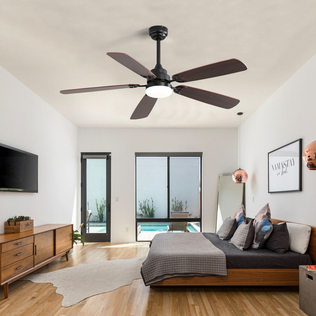 Ceiling Fan With LED Light, 6-Speed Wind, 5 Blades, Remote Control DC Motor