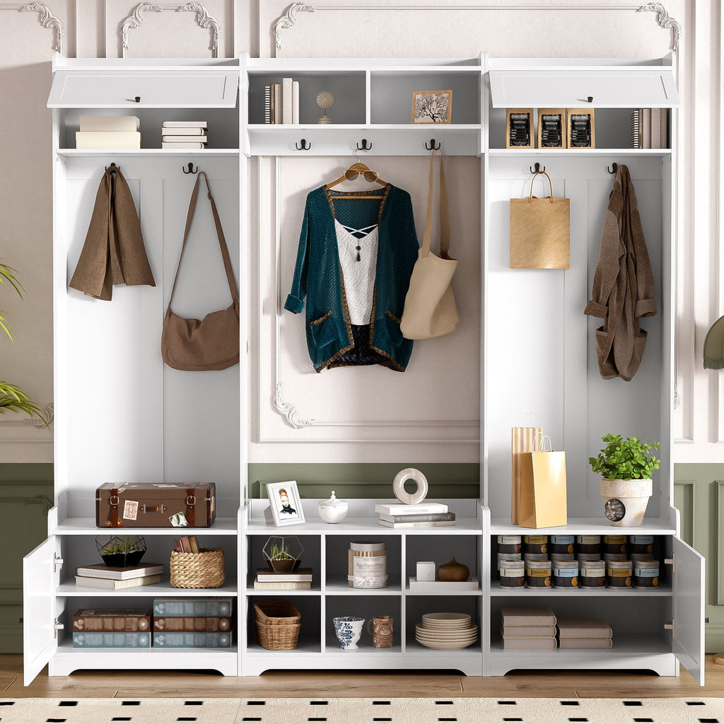Wide Hall Tree With Shoe Storage, 4 In 1 Entryway Bench