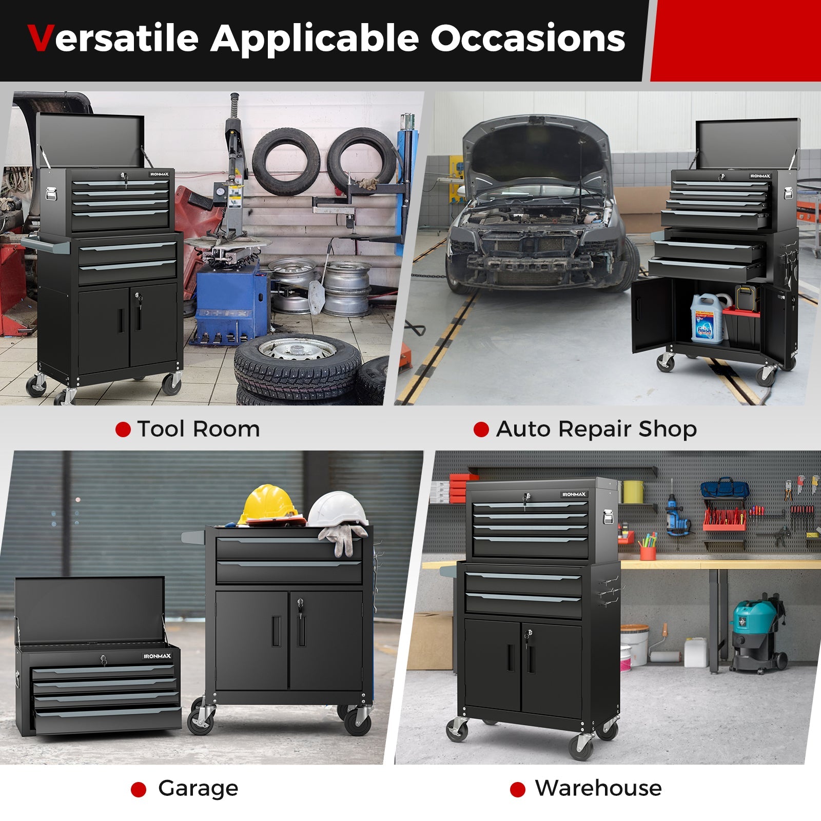 6-Drawer Rolling Tool Storage Chest Cabinet with Universal Wheels and Hooks