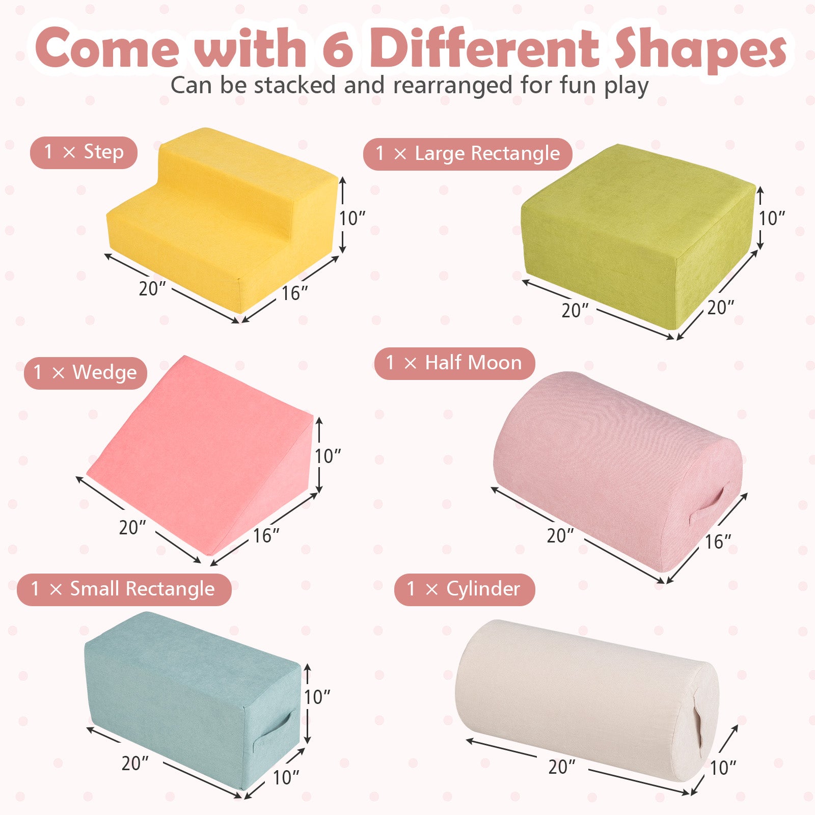 6-Piece Baby Climbing Blocks with 30D High-Density Foam and Carrying Handles