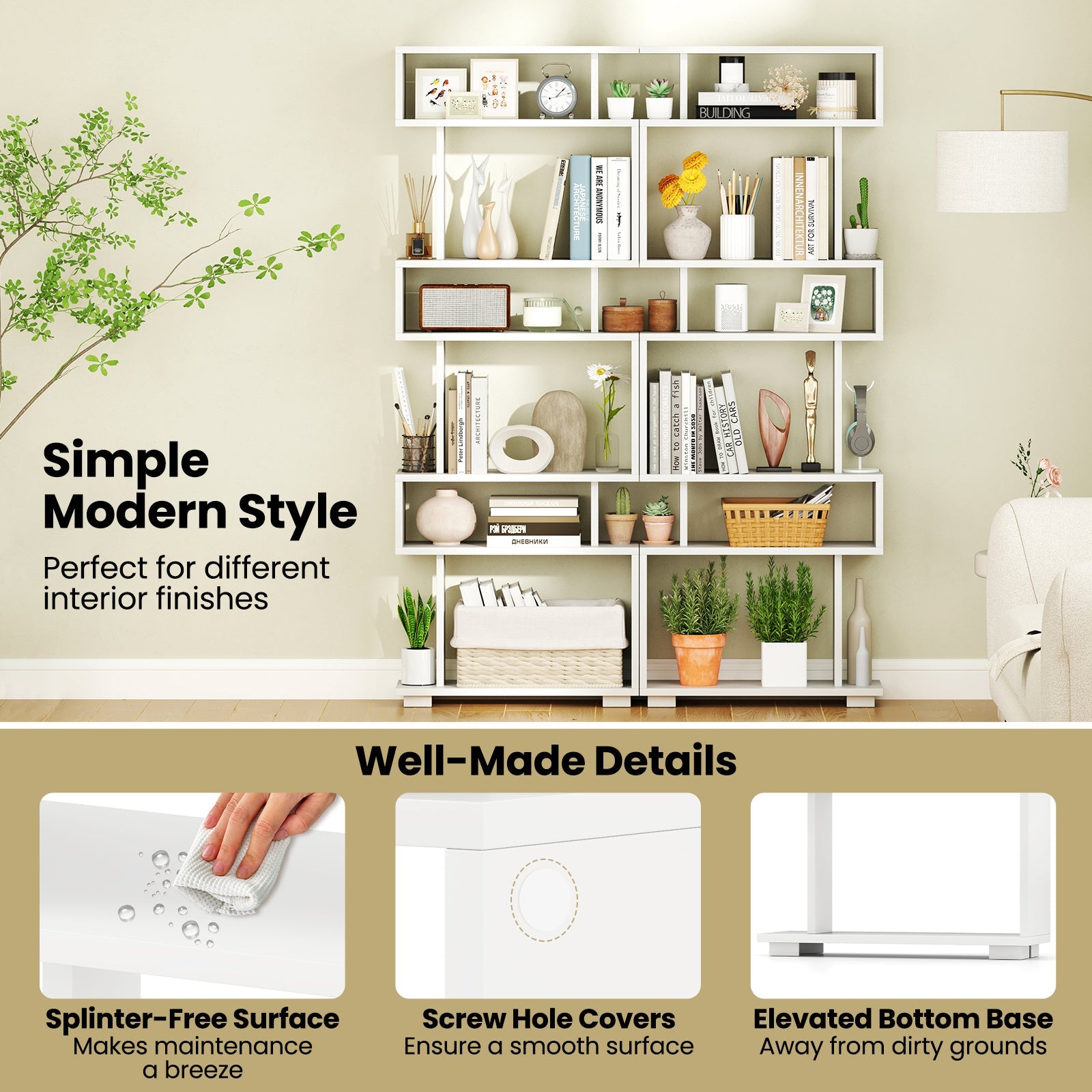 6-Tier Bookcase with Anti-Tipping Kit