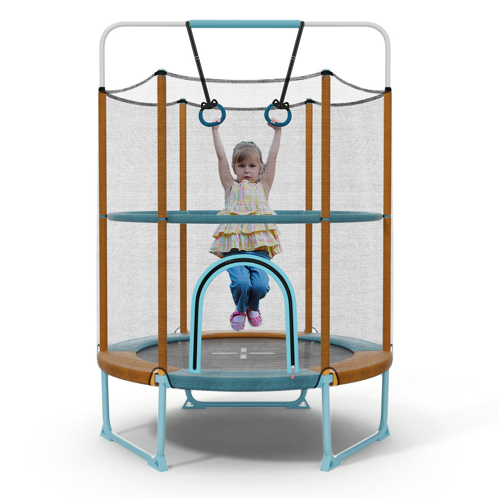 60 Inch Trampoline with Gymnastic Bar and Rings for Kids