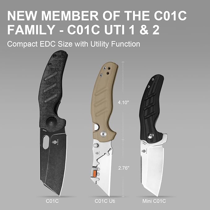 Kizer C01C Uti 2 (Tool-Free Version) Utility Knife, Button Liner Lock Box Cutter Pocket Knife with 5PCS Razor Blades, Thumb Stud Folding Knives with Brown G10 Handle for Men Women V3488.29JNA2