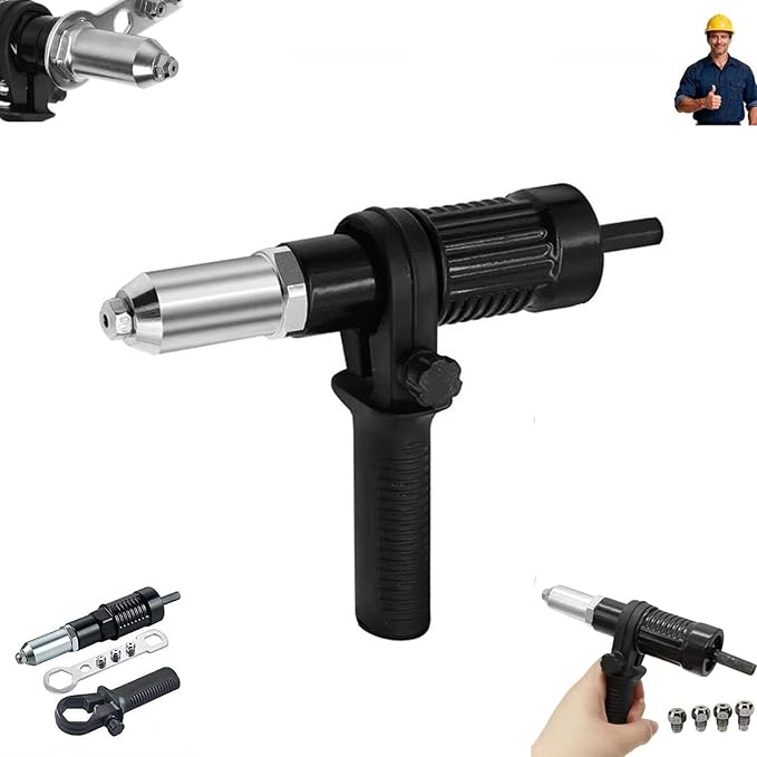 Professional Electric Rivet Gun Adapter Kit,2026 New PopElectric Rivet Gun Adapter Kit,Cordless Electric Drill Riveter Insert Nut Tool,Removable Handle 4 R-ivet Heads for Metal & Aluminum Work