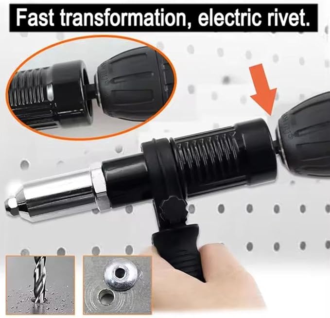 Professional Electric Rivet Gun Adapter Kit,2026 New PopElectric Rivet Gun Adapter Kit,Cordless Electric Drill Riveter Insert Nut Tool,Removable Handle 4 R-ivet Heads for Metal & Aluminum Work