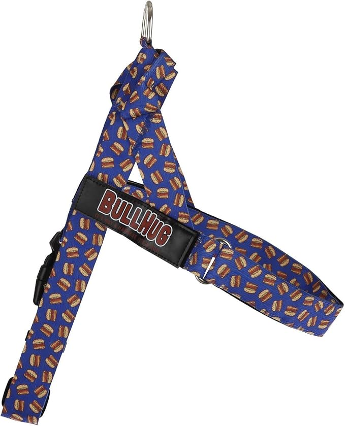 Adjustable Dog Harness– No Pull, No Choke – for English Bulldogs, French Bulldogs, Pugs & Broad-Chested Breeds – Easy, Safe Walks (Blue Burger, Medium)