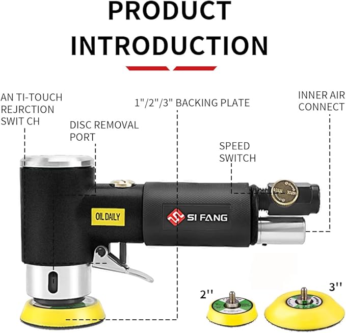 SI FANG Black 2" 3" Mini Orbital Air Sander & Polisher Kit for Auto Body Work