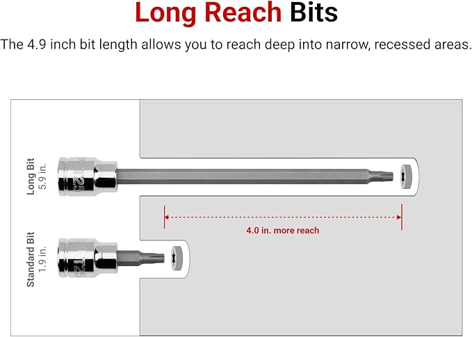 TEKTON 3/8 Inch Drive Long Torx Bit Socket Set, 12-Piece (T10-T60) | SHB91305 | 3/8 Inch Drive, (T10 - T60), Case