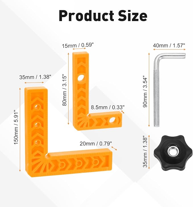 HARFINGTON 4Pcs Corner Clamp 90 Degree 3/6" Right Angle Clamp Set for Woodworking, ABS Plastic Positioning Square Tool for Picture Frame Box Cabinets Drawers, Yellow