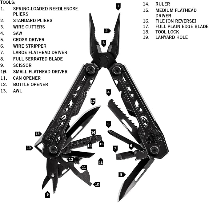 Gerber Truss 17-in-1 EDC Multitool Pliers, Pocket Knife with Sheath, Black