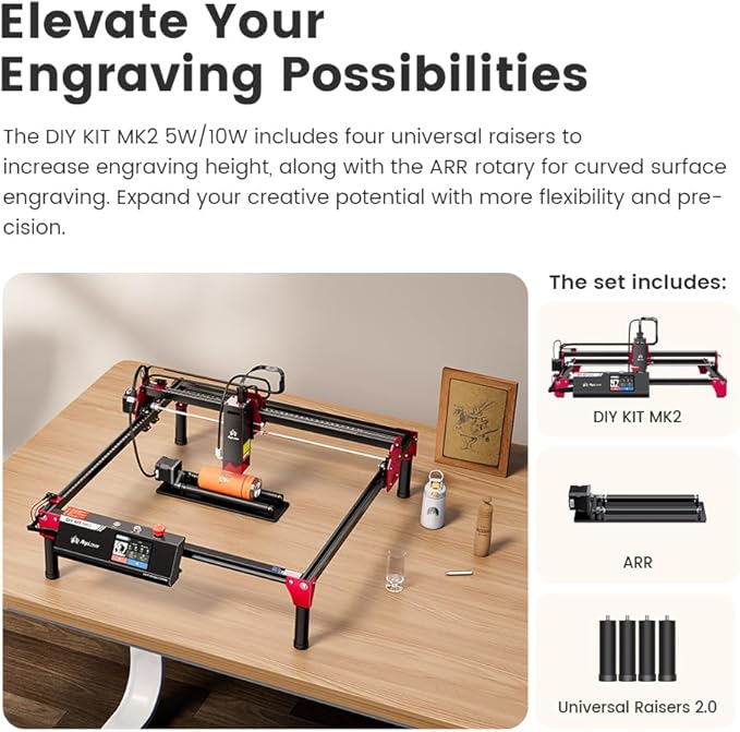 Algolaser 10W Laser Engraver Machine - Laser Engraver/Cutter with Rotary Roller & Laser Engraver Riser - Laser Engraving Machine with 3.5" Smart Touchscreen & AlgoOS,Laser Engraver for Wood & Metal