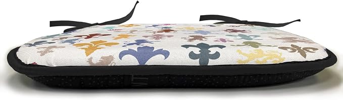 Lunarable Fleur De Lis Chair Cushion Pads Set of 6, Pattern with Lions Horses Griffins Unicorn and Royal Flower Fantasy Art, Anti-Slip Seat Padding for Kitchen & Patio, 16"x16", Ivory Multicolor