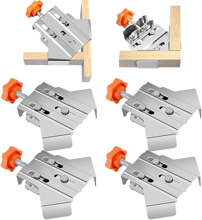Quick Right Angle Fixing Clip, Multipurpose Stainless Steel 90° Degree Corner Clamp for Woodworking, T-shaped Right Angle Clamping Tool with Adjustable Swing Jaw Right Angle (4pcs-Open Type)