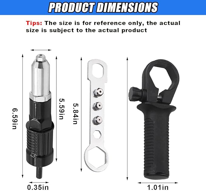 Pop Rivet Gun Adapter Kit, Rivet Drill Attachment with 4 Rivets Heads 2.4mm/3.2mm/4.0mm/4.8mm, Cordless Electric Drill Riveter Insert Nut Tool, Cordless Rivet Gun Power Drill Adaptor Kit