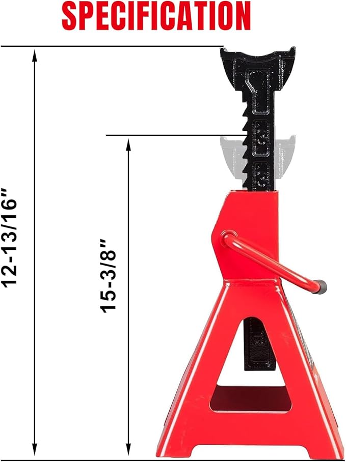 BIG RED T46202 Torin Steel Jack Stands: 6 Ton (12,000 lb) Capacity, Red, 1 Pair
