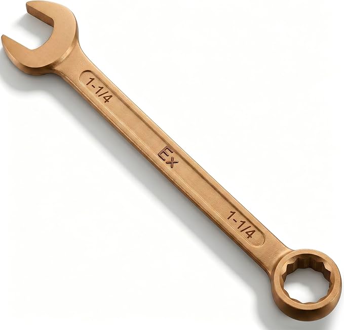 Hicarer 1-1/4" Non-sparking Combination Wrench Non-magnetic Wrench 335 mm Length Aluminum Bronze Combination Spanner for Flammable and Explosive Environment Technician Electrician Die-forged