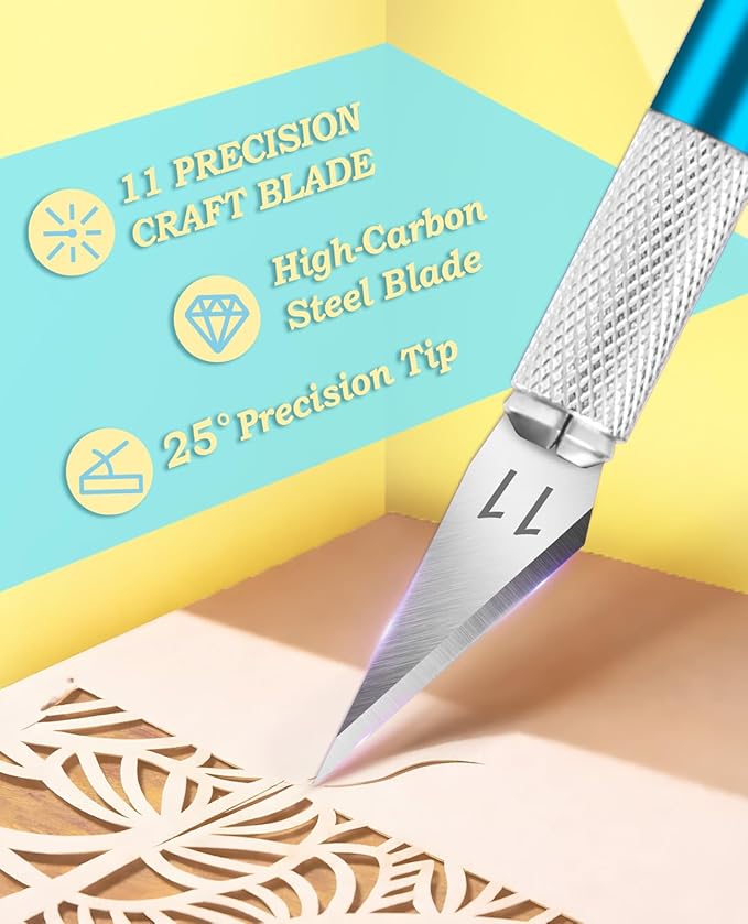 DIYSELF Craft Knife with 10 Extra #11 Blades, Precision Hobby Knife Set with Steel Ruler, Exacto Knife for Crafting, Polymer Clay, Pottery, Paper, Vinyl, Stencil & Model Making (Blue)
