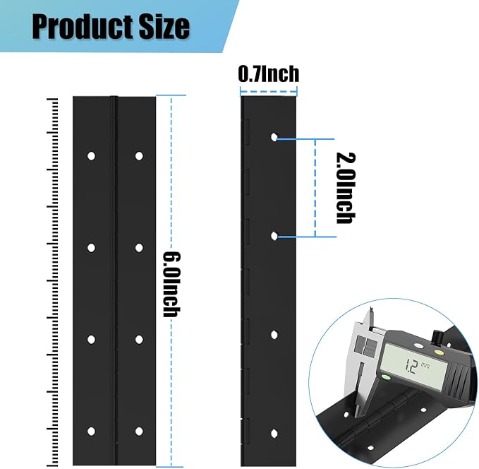 EPHECH 6Inch Black Continuous & Piano Hinge, 6PCS Heavy Duty Stainless Steel 304 Continuous Hinges Piano Boat Hinges, 0.04" Thickness Folding Cabinet Door Butt Hinge
