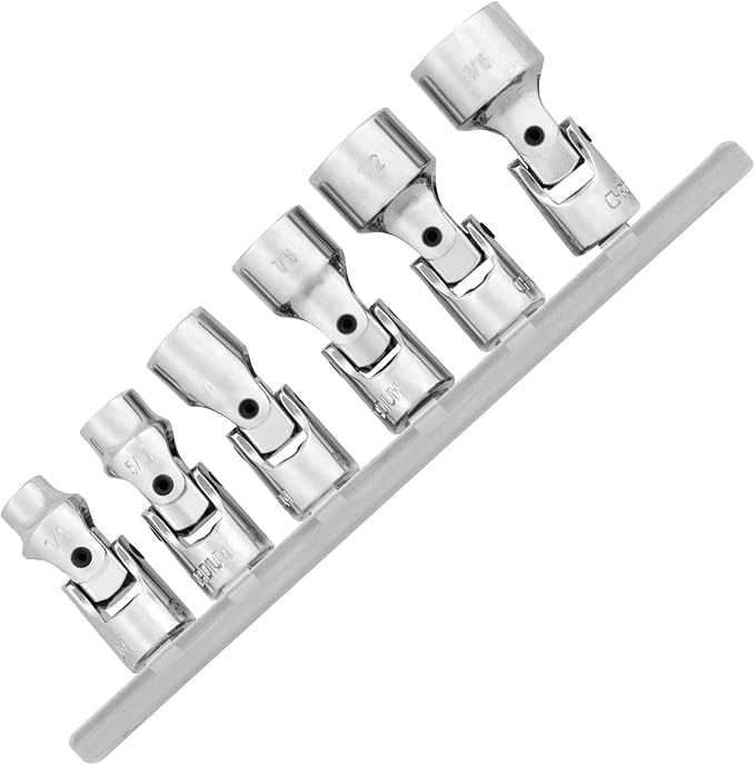 Performance Tool W36980 6-Piece 1/4 in. Drive SAE Flex Socket Set | Chrome vanadium steel. 6-point design reduces fastener rounding. Includes metal socket rail. Sizes 1/4 to 9/16 in
