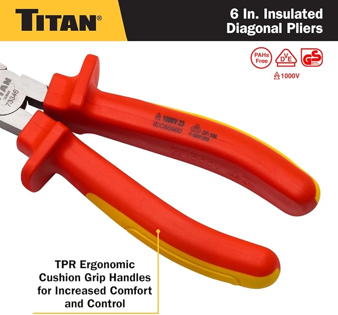 Titan 73346 6-Inch VDE Insulated Diagonal Pliers
