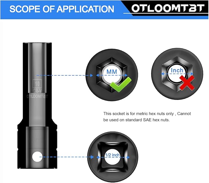 OTLOOMTBT 14-Piece 1/2-Inch Super-Rugged and Durable Impact Socket Set, Well-Made Industrial Grade Thicker Metric Deep Sockets & Socket Sets with Drill Socket Adapter 1/2 Drive, exceed than ANSI