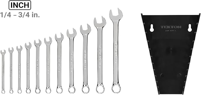 TEKTON Combination Wrench Set, 11-Piece | WCB91103 | (1/4 - 3/4 in.), Wrench Rack, Chrome Finish
