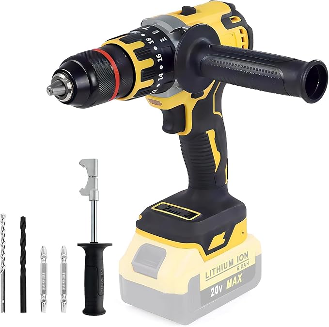 Cordless Hammer Drill for Dewalt 20V MAX Battery, DEROLT Compact Brushless Impact Driver, Cordless 1/2" Hammer Drill Driver with Variable Speed, Handlebar for Home Improvement, Woodworking (Tool Only)