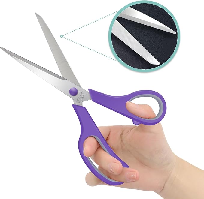 6 Packs Sewing Craft Scissors Bulk,8" Multipurpose Heavy Duty Sharp Scissors,Stainless Steel Shears for Home Office Student Supplies,Purple