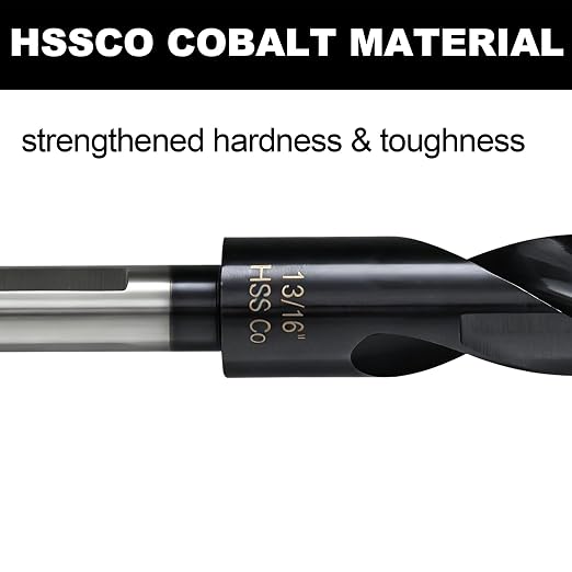 13/16 Drill Bit for Metal and Hardened Steel, M35 Cobalt 1/2 Inch Reduced Shank Industrial Grade Heavy Duty Drill Bit, with Index Storage Case