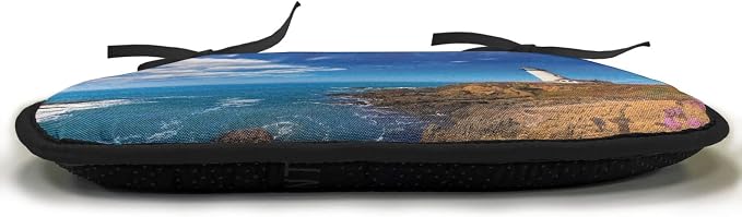 Lunarable Lighthouse Chair Cushion Pad, California City Pigeon Point Lighthouse in Cabrillo Coastal Image Print, Seat Padding for Kitchen & Patio with Anti-Slip Backing, 16"x16", Blue White Brown