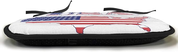 Lunarable Americana Chair Cushion Pad, USA Map Flag Stars Stripes National History American Illustration, Seat Padding for Kitchen & Patio with Anti-Slip Backing, 16"x16", Red White Blue