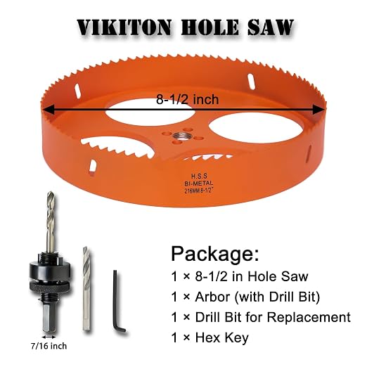 8-1/2 Inch Hole Saw with Arbor for Metal Wood Plastic, 8.5 in Bi-Metal Hole Cutter for Different Project with Smooth and Flat Drilling Edge, Fast Chip Removal, Lighter and Portable