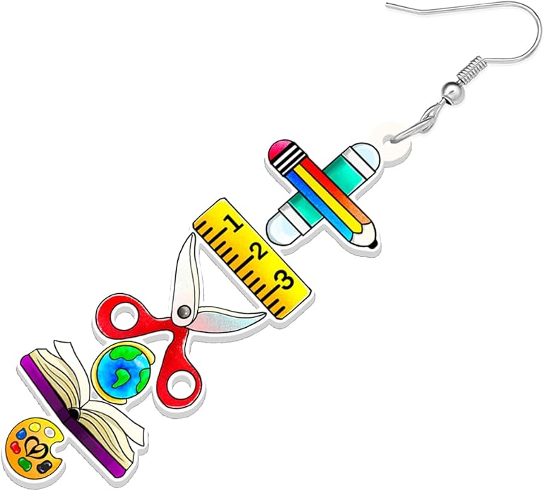 Teacher's Day Acrylic Pencil Ruler Protractor Earrings Double Sided Printing Crayon Scissors Dangle Fashion Jewelry For Women Teachers Charms Gifts