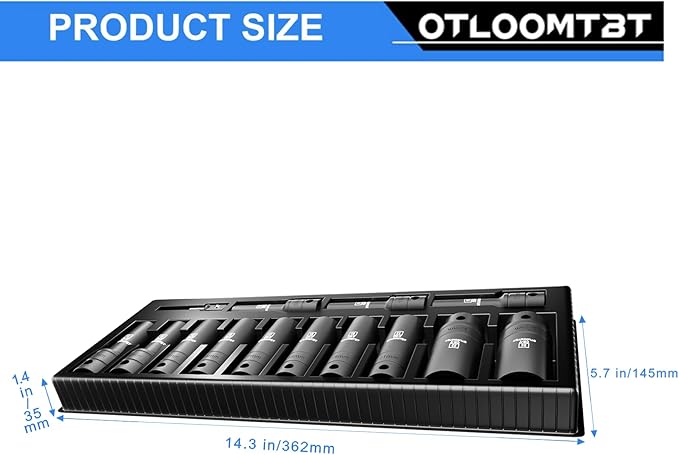 OTLOOMTBT 14-Piece 1/2-Inch Super-Rugged and Durable Impact Socket Set, Well-Made Industrial Grade Thicker Metric Deep Sockets & Socket Sets with Drill Socket Adapter 1/2 Drive, exceed than ANSI