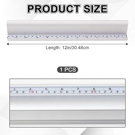 Tellegloww 1 Pcs 12 Inch Aluminum Cutting Safety Ruler with Non Slip Base Finger Guard Edge, Dual-Scale (Inch and Metric), Light Craft, Use with Rotary Cutter for Paper, Leather, Fabric