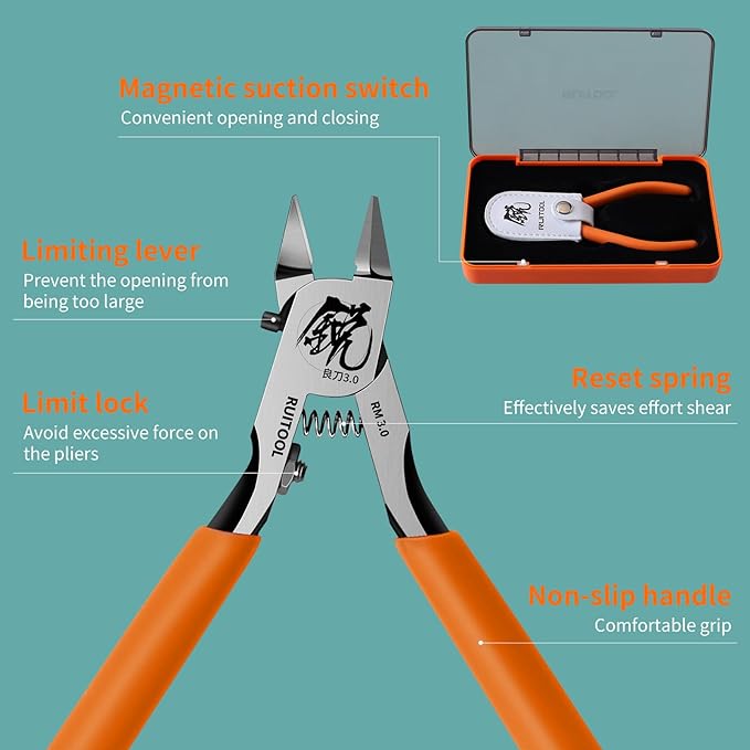 RUITOOL Model Nippers, Gundam Model Tools for Advancers to Repair and Fix Plastic Models, Ultra-thin Single Blade Gunpla Nipper, Non-slip Grip 4.7 Inch Sprue Cutter for Plastic Model Building