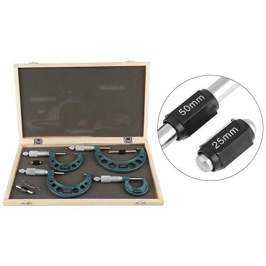 Oumefar 0‑100mm Outside Micrometer Set, 4pcs Cast Iron Outside Micrometers 0.01mm Accuracy External Micrometer 0-4 Inch for Diameter Measurement with Case