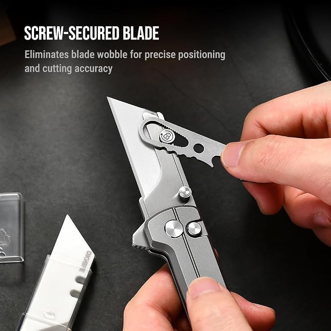 OKNIFE U1 Ultra Titanium Pocket Folding Utility Knife with Ceramic Blade, Button Lock EDC Box Cutter with Clip for Men Women