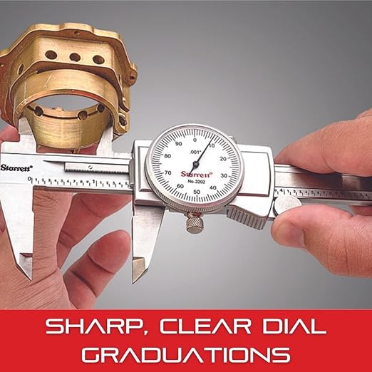 Starrett Dial Caliper with Adjustable Bezel and Fitted Case - White Face, 0-6" Range, -0.001" Accuracy, .001" Graduation - 3202-6