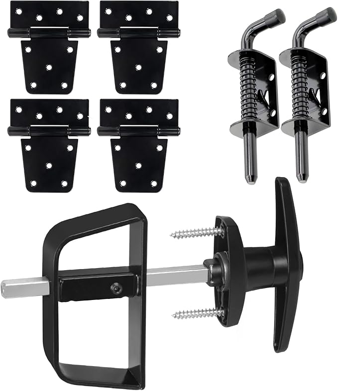 BTEOBFY Double Door Shed Hardware Kit - Complete with Latches, Hinges, and T-Handle Lock - Includes Window and Door/Window Hinge Set, for Gates, playrooms