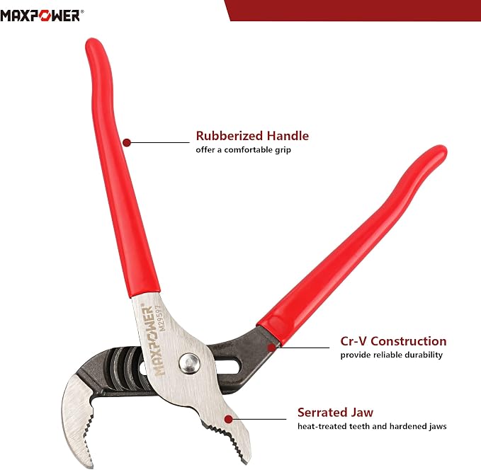 MAXPOWER 10 inch Groove Joint Pliers, Quick Adjustable Serrtated V Jaw Tongue and Groove Pliers
