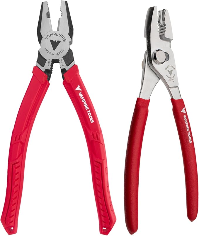 VAMPLIERS 2-PC Screw Extractor Pliers Set 8" Linesman + 7" Slip Joint Plier | VT-001-S2C Made in Japan, High Carbon Steel, Non-Slip Jaws, Removes Stripped, Rusted, Security, Torx Screws, Nuts & Bolts