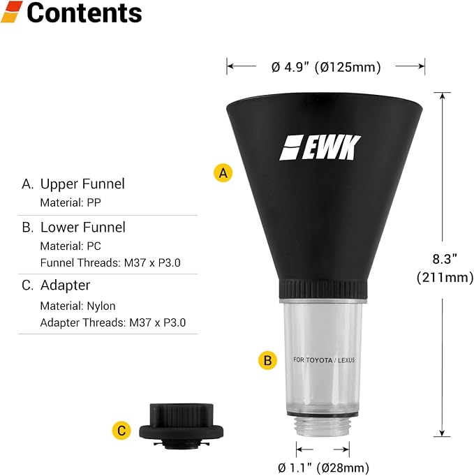 EWK 64mm 14 Flutes Forged Oil Filter Removal Wrench for 2.0L - 5.7L Toyota Camry, Tundra, Tacoma/Lexus & Engine Oil Funnel for Toyota, Lexus, for Engine Oil, Funnel with Threads