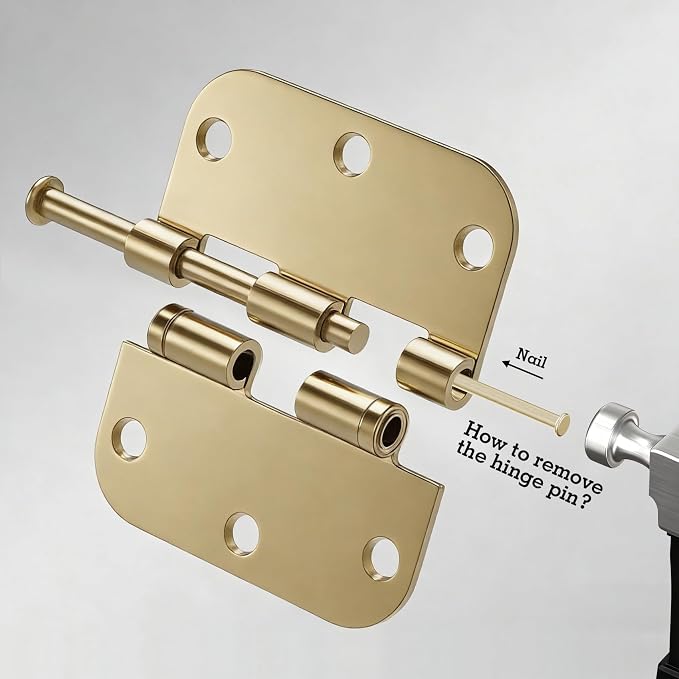 18 Pack Ball Bearing Round Polished Brass Door Hinges 3.5 Inch 5/8" Radius Anti Squeak Interior 3-1/2"Flat Bifold Standard Bedroom Indoor for Doors 3 ½" Hardware Essentials Home Decor Accessories