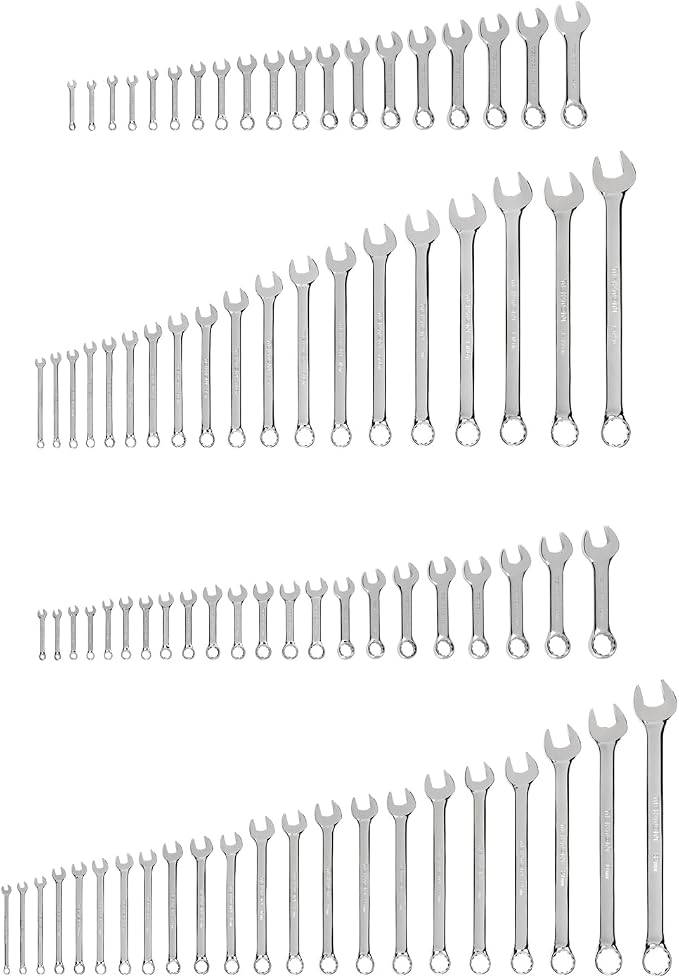 TEKTON Stubby and Standard Combination Wrench Set, 82-Piece | WCB90913 | (1/4 - 1-1/4 in., 6 - 32 mm, Common Sizes), Chrome Finish