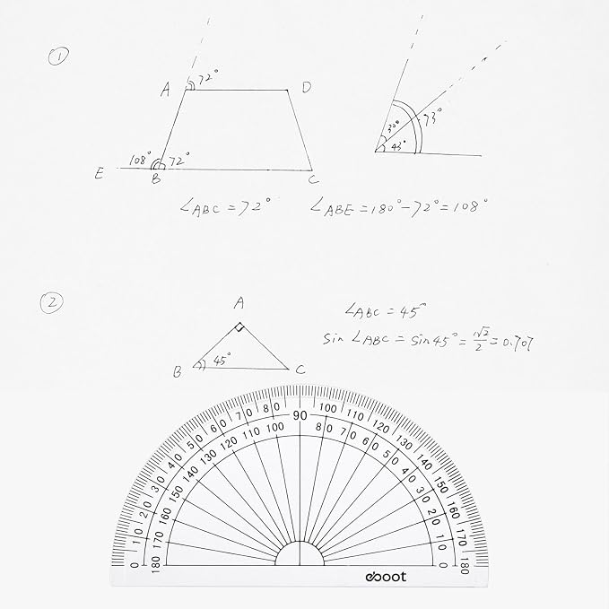 EBOOT 10 Pack Plastic Protractor, 180 Degrees Protractor for Angle Measurement Student Math, 4 Inches, Clear