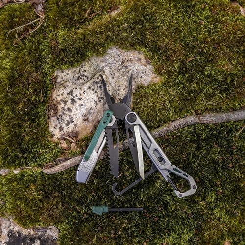 Gerber Gear Stakeout Spark - Multi-Tool Folding Knife for Backpacking, Survival, Camping, Outdoor - Pocket Tool w/Bottle Opener, Tent Stake Puller, Scissors, Tweezers - Baltic Haze