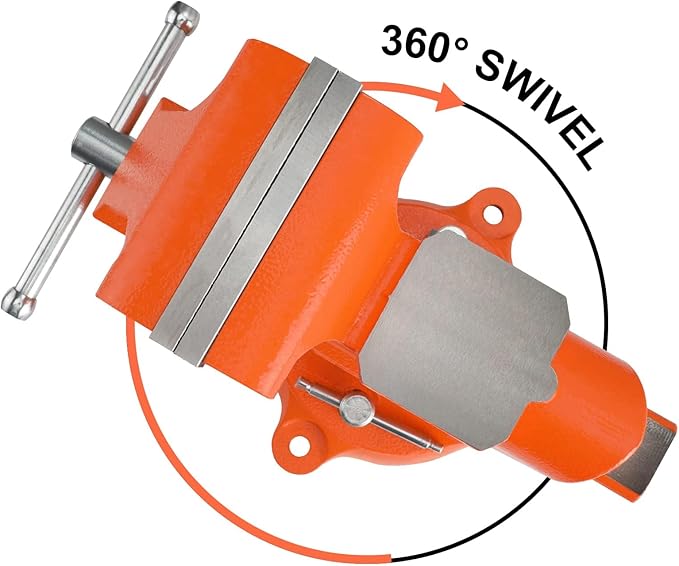 PONY Heavy Duty Bench Vise, 5-inch Jaw Width 4-inch Opening, Swivel Base With Anvil, Utility Combination Pipe Home Vise for Woodworking, One-Pair Jaw Pad Included