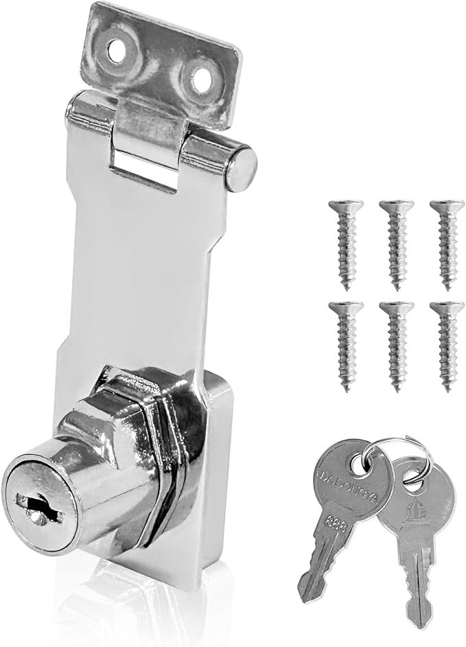 Keyed Hasp Locks Twist Knob Keyed Locking Hasp Stainless Steel Chrome Plated Hasp Lock Catch Latch Safety Lock Suitable for Small Doors Cabinets Silver