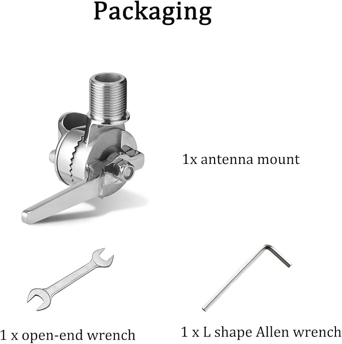 Marine VHF Antenna Mounts, Rail Mount Adjustable Antenna Base, Ratchet Mount, for 7/8 to 1 inch (22-25.4mm) Rail, 316 Stainless Steel, with Mounting Wrench